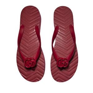 GUCCI GG Marmont Red Chevron Thong Flat Sandals Size 39